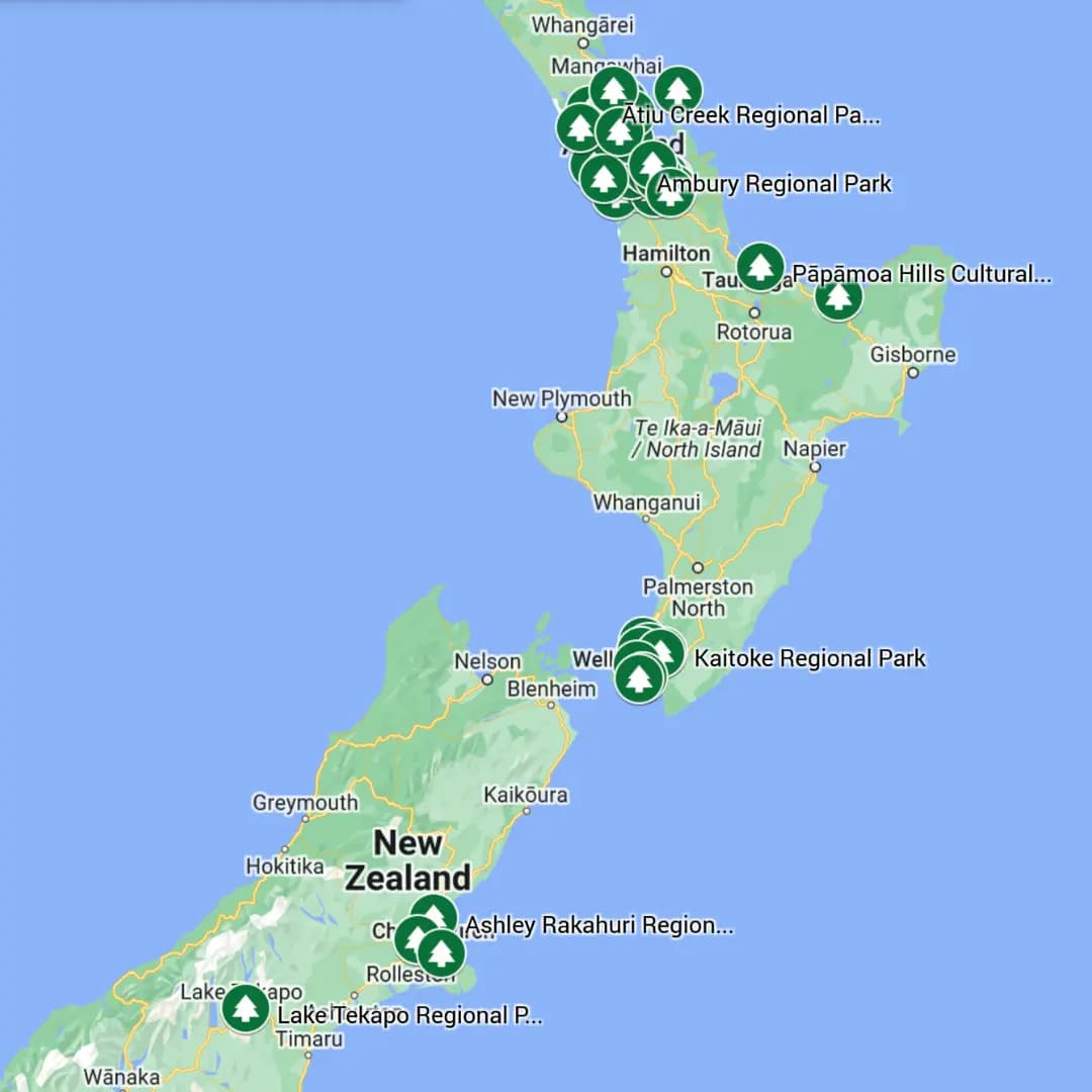 New Zealand Regional Parks Google Maps